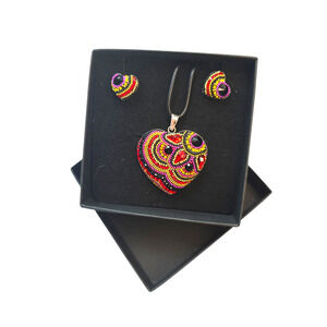 Rubylishious 
Silver set of earrings and pendant multicolor heart shape pendant